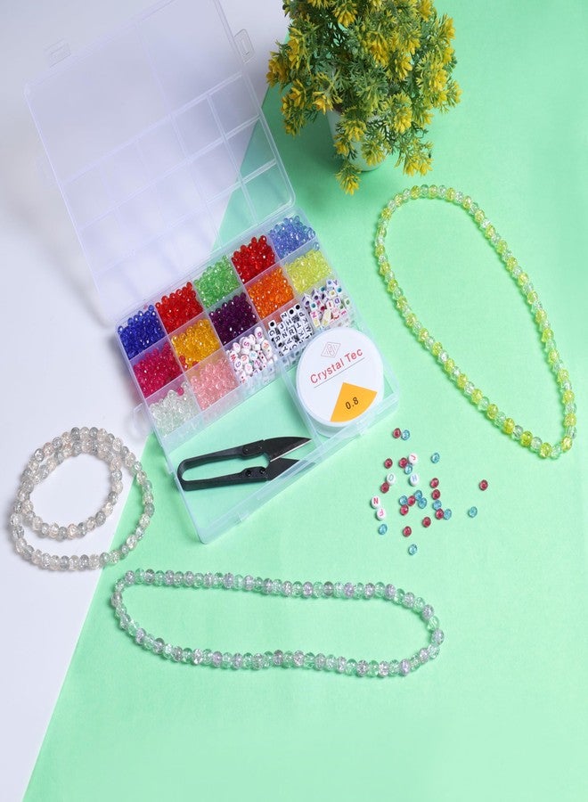 Ambitieux Jewelry Making Kit For Kids- DIY Beads Kit With 15+2 Compartment Box,Colorful Crystal Beads With 5 Pcs of Charms Pendant ,Cutter & Elastic Thread (Crystal With Alphabet) - Image 2